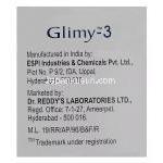 Glimy-3、ジェネリックアマリル　AMARYL、グリメピリド　3mg　製造会社情報